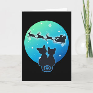 Tarjeta Santa en trineo con amantes de los gatos divertida