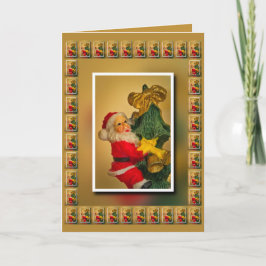 Tarjeta Santa encima del árbol de Navidad, blanco dorado