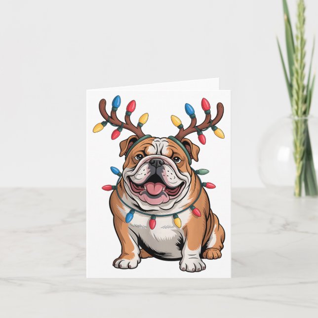 Tarjeta Santa English Bulldog Reindeer Light Christmas  (Anverso)