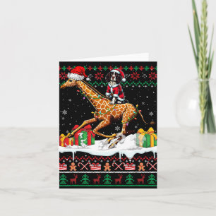 Tarjeta Santa English Springer Spaniel Riding Giraffe Xmas