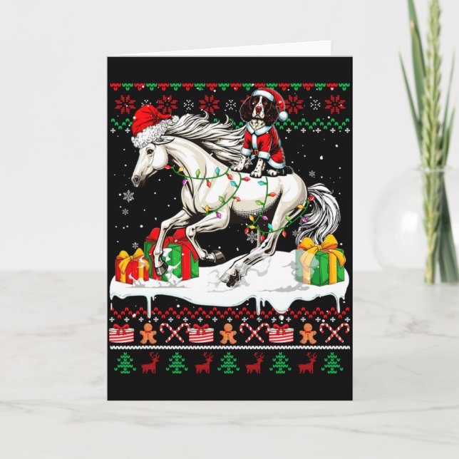 Tarjeta Santa English Springer Spaniel Riding Horse Xmas S (Anverso)
