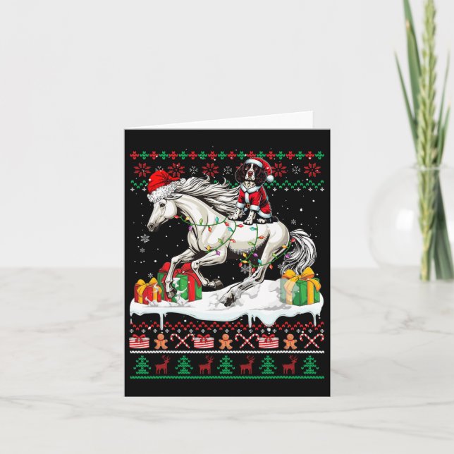 Tarjeta Santa English Springer Spaniel Riing Horse Xmas S (Anverso)