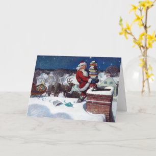 Tarjeta Santa entregando una carga de libros