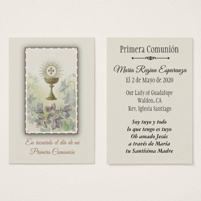 Tarjeta Santa Española para Primera Comunión (Anverso y reverso)