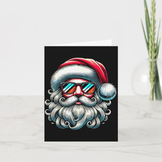 Tarjeta Santa Face Retro Sungles Christmas Xmas  (Anverso)
