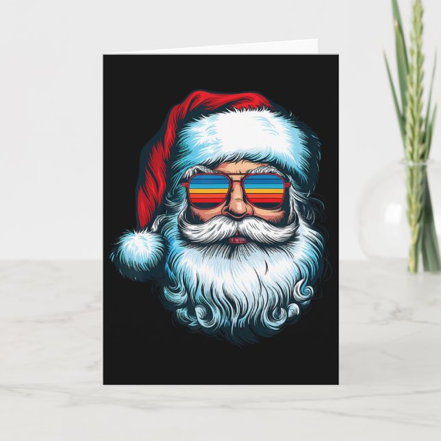 Tarjeta Santa Face Retro Sungles Christmas Xmas Men Women  (Anverso)