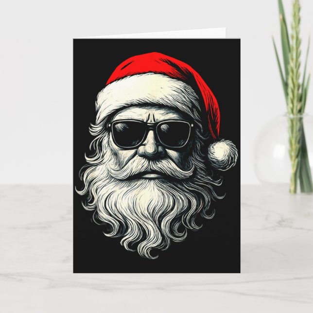 Tarjeta Santa Face Retro Sungles Funny Christmas Pajama Me (Anverso)