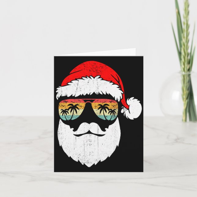 Tarjeta Santa Face Retro Sungles Hawaiian Christmas Xmas T (Anverso)