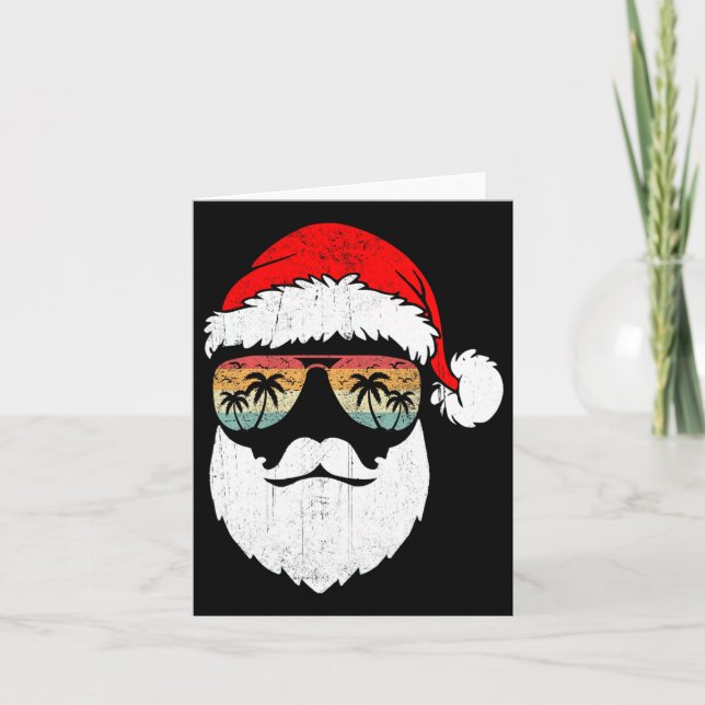 Tarjeta Santa Face Retro Sungles Navidades de Hawái Navida (Anverso)