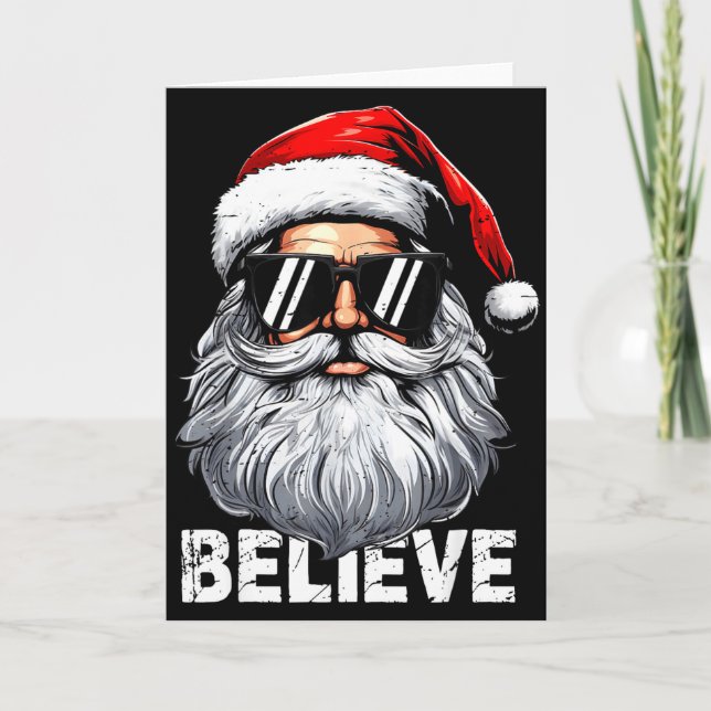 Tarjeta Santa Face Sungles Believe Christmas Shirts For Bo (Anverso)