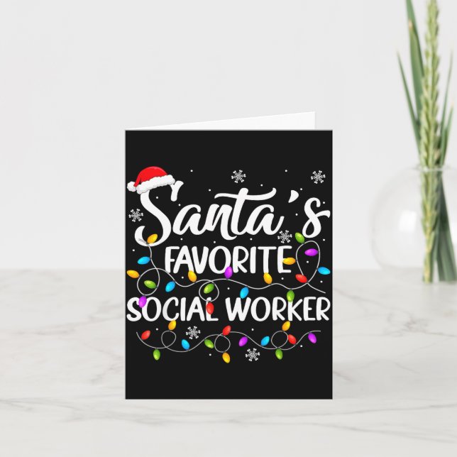 Tarjeta Santa Favorite Social Worker Christmas Lights Fami (Anverso)
