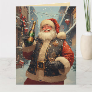 Tarjeta Santa festivo celebrando con champán