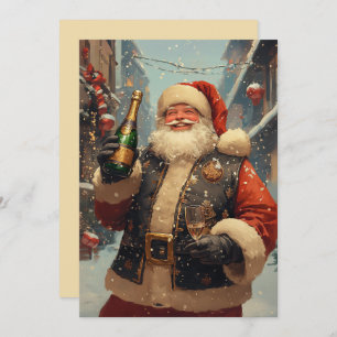 Tarjeta Santa festivo celebrando con champán