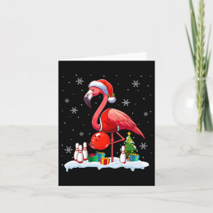 Tarjeta Santa Flamingo Jugando Bowling Jugador de Navidad