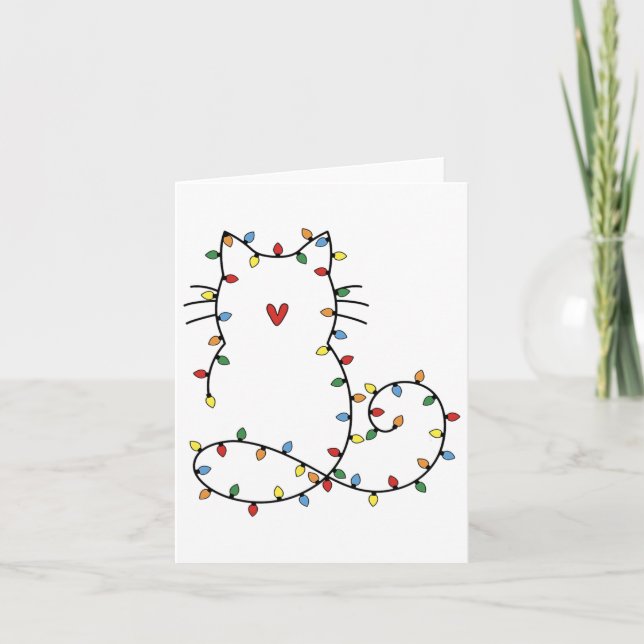 Tarjeta Santa Gato Enfrentado En Árbol De Navidad Enciende (Anverso)