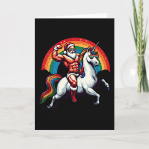Tarjeta Santa Gay Cabalgando Un Unicornio Muestra Músculos