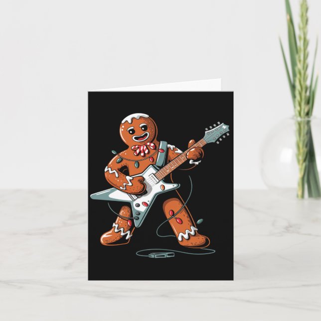 Tarjeta Santa Gingerbread Playing Guitar Funny Christmas P (Anverso)