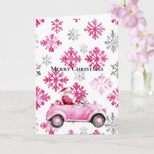 Tarjeta Santa Glam Rosa Coche Copos de Navidad