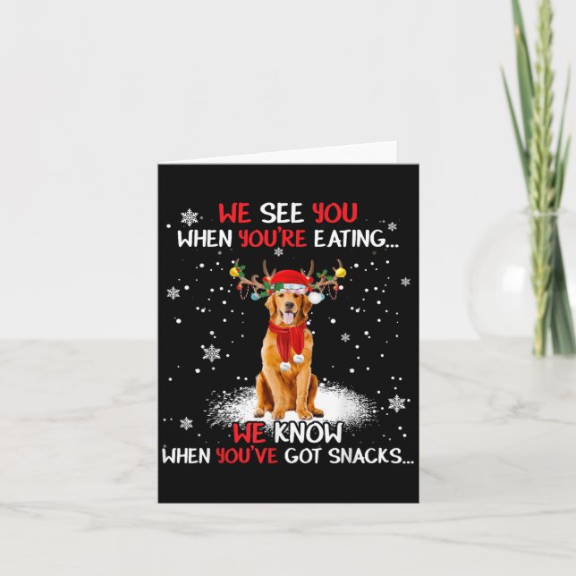 Tarjeta Santa Golden Retriever Reindeer Light Christmas Pa (Anverso)
