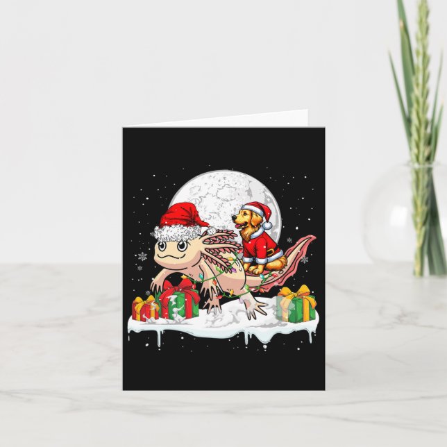 Tarjeta Santa Golden Retriever Riding Axolotl Navidades Ow (Anverso)