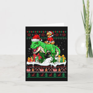 Tarjeta Santa Golden Retriever Riding T-rex Navidades Swea