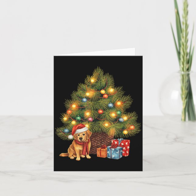 Tarjeta Santa Golden Retriever Tree Christmas Lights Dog X (Anverso)