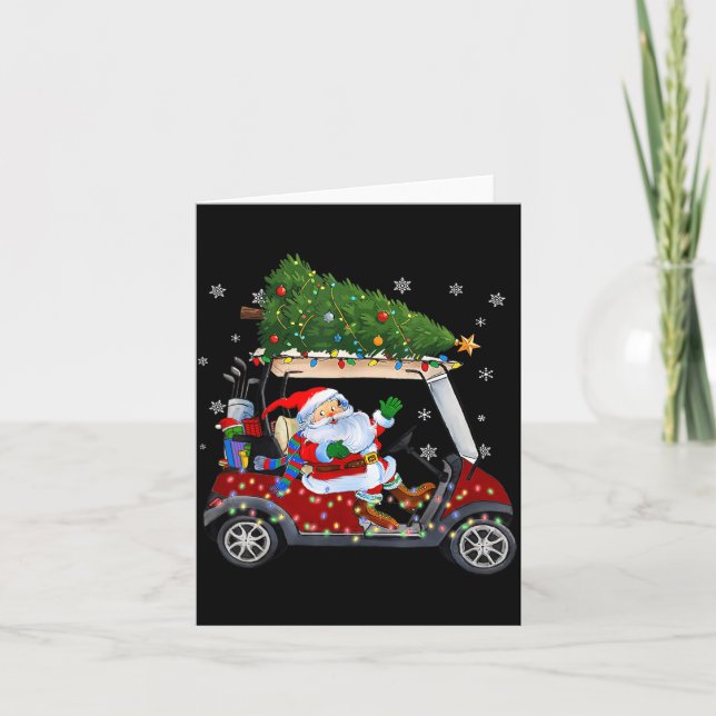 Tarjeta Santa Golf Cart Christmas Tree Lights Xmas Golfer  (Anverso)