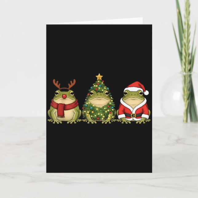 Tarjeta Santa Green Frog Christmas Tree Frog Lover Animal  (Anverso)
