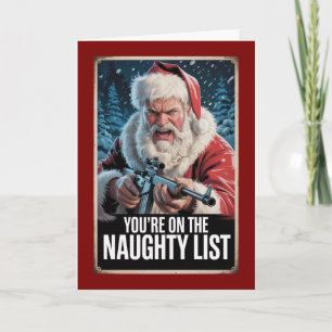 Tarjeta Santa Gun Lista Traviesa Vintage Navidad Personali