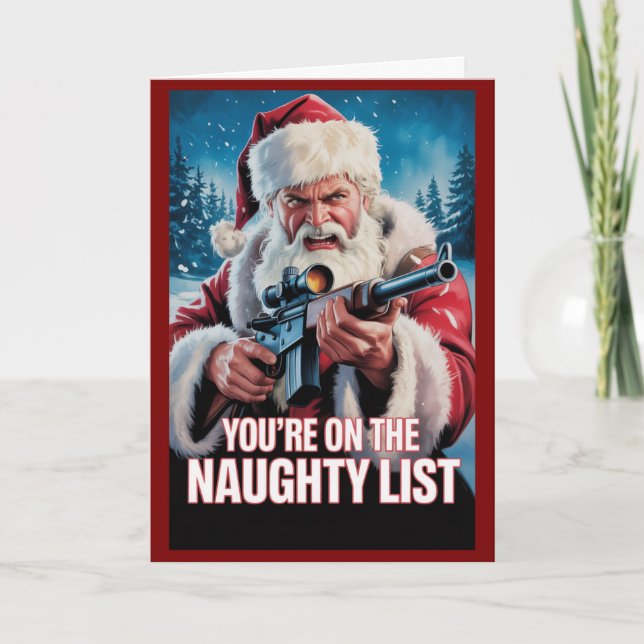 Tarjeta Santa Gun Naughty List Second Amendment Christmas (Anverso)