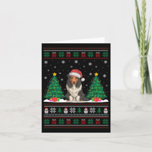 Tarjeta Santa Hat Beart Collie Dog Xmas Árbol alumbrado Fe