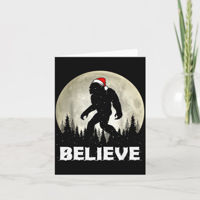 Tarjeta Santa Hat Bigfoot Believe Christmas Lights Rock Sa (Anverso)