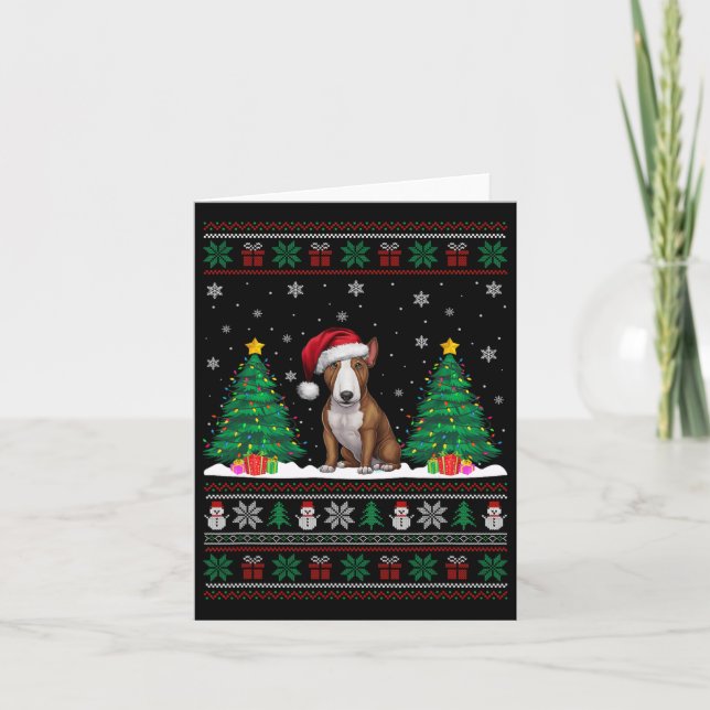 Tarjeta Santa Hat Bull Terrier Perro Xmas Árbol alumbra S (Anverso)