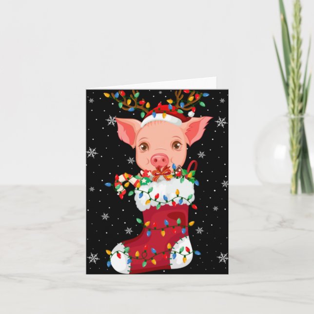 Tarjeta Santa Hat G Animal In Socks Xmas Tree Lights T Shi (Anverso)