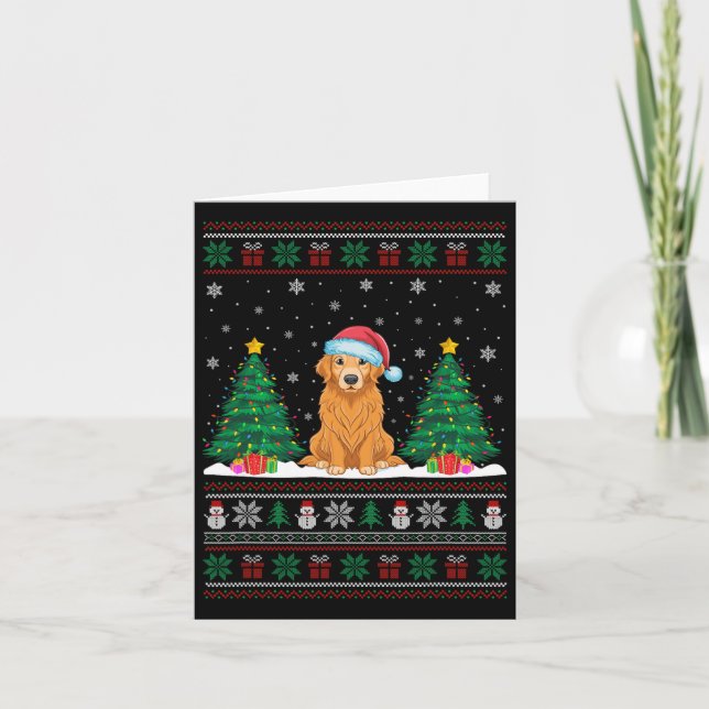 Tarjeta Santa Hat Golden Retriever Dog Xmas Tree Luces Ug (Anverso)