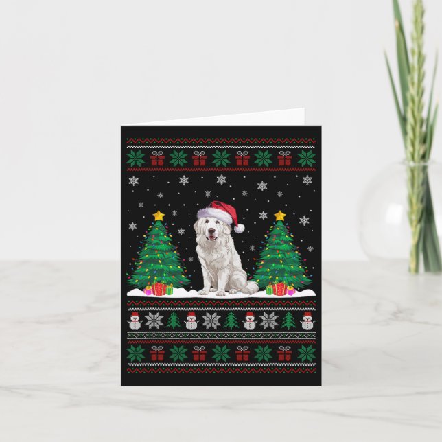 Tarjeta Santa Hat Great Pyrenees Dog Xmas Tree iluminan fe (Anverso)