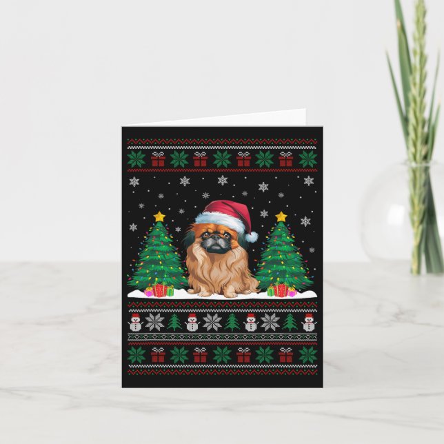 Tarjeta Santa Hat Perro Pekingese Árbol de Navidad se ilum (Anverso)