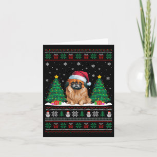 Tarjeta Santa Hat Perro Pekingese Árbol de Navidad se ilum