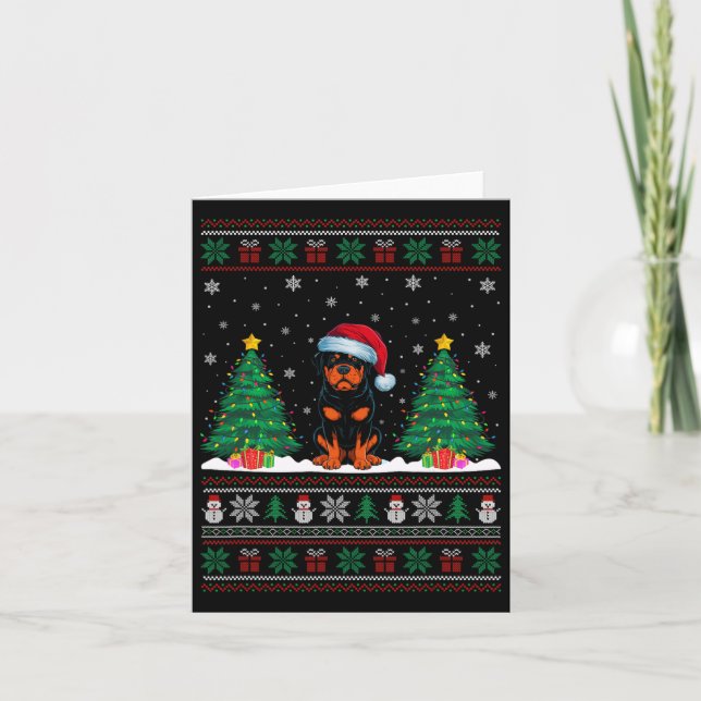 Tarjeta Santa Hat Rottweiler Perro Árbol de Navidad Luces  (Anverso)