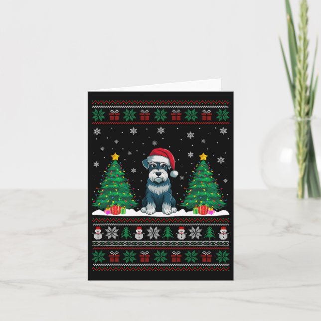 Tarjeta Santa Hat Schnauzer Perro Árbol de Navidad se ilum (Anverso)