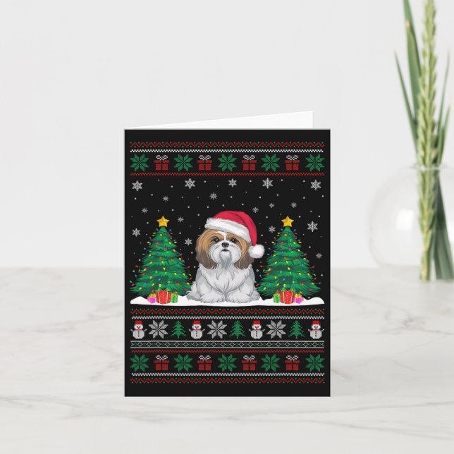 Tarjeta Santa Hat Shih Tzu Perro Árbol de Navidad se ilumi (Anverso)