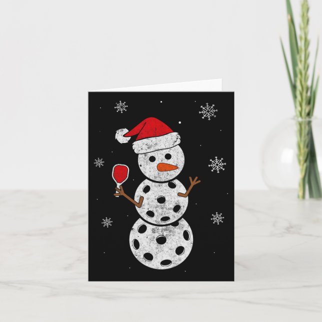Tarjeta Santa Hat Snowman Regalos Para Xmas Fun Pickleball (Anverso)