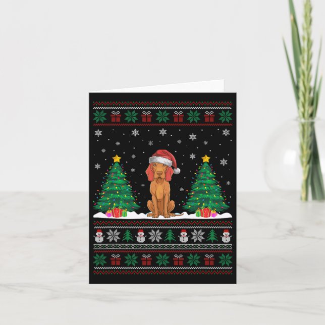 Tarjeta Santa Hat Vizsla Perro Árbol de Navidad Encendido  (Anverso)