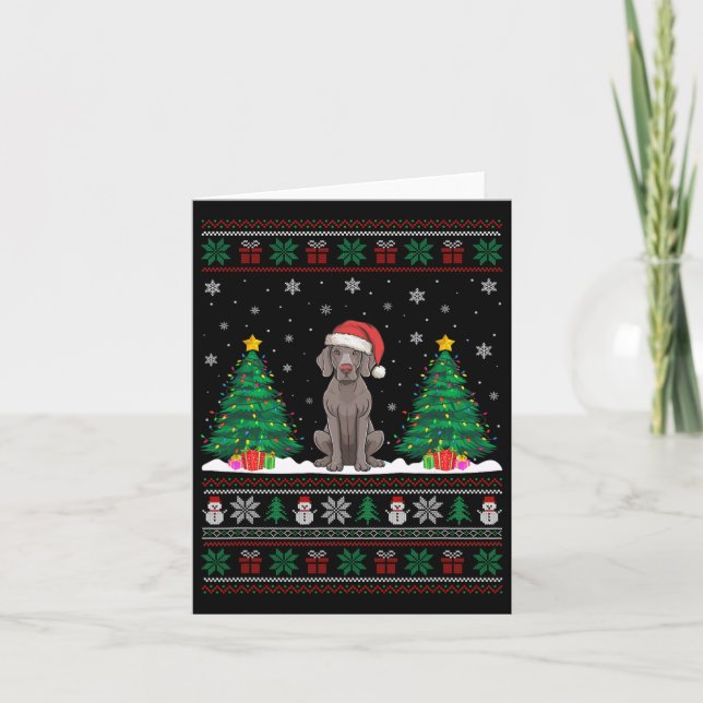 Tarjeta Santa Hat Weimaraner Perro Árbol de Navidad Luces  (Anverso)