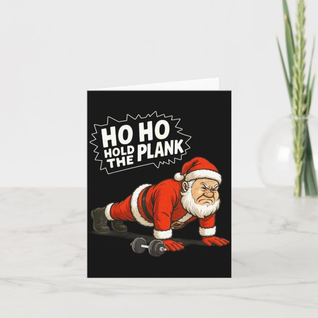 Tarjeta Santa Ho Ho Hold The Plank Christmas Gym Workout F (Anverso)