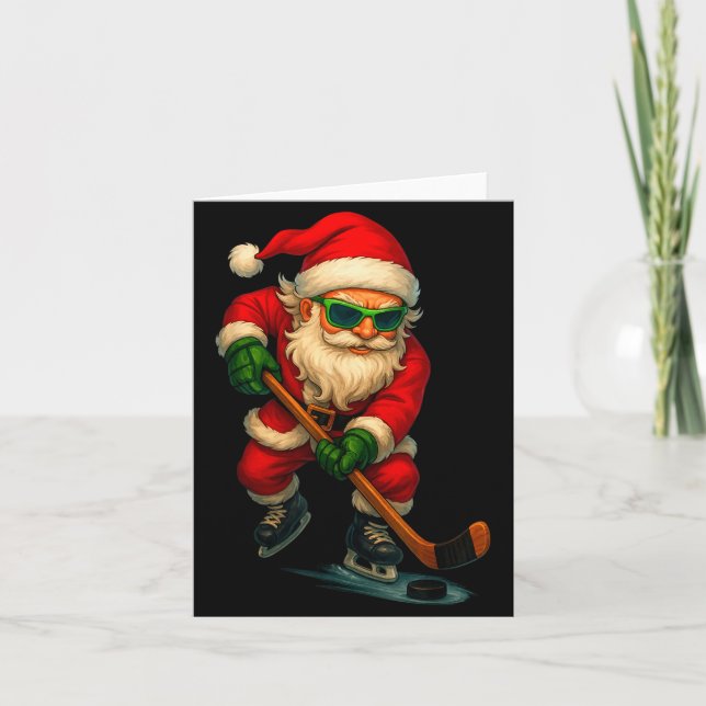 Tarjeta Santa Ice Hockey Player Christmas Xmas Boys Men Bo (Anverso)