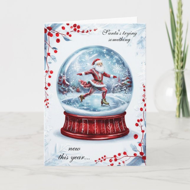 Tarjeta Santa Ice Skating Snow Globe Winter Greeting (Anverso)