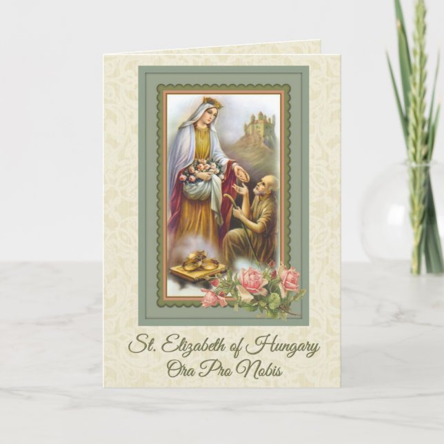 Tarjeta Santa Isabel de Hungría Oración Católica (Anverso)