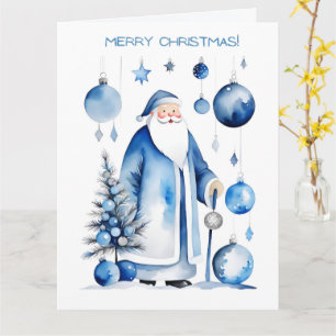 Tarjeta Santa japonesa azul, plateada y blanca
