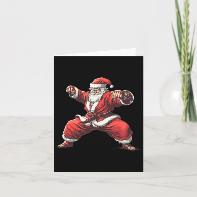 Tarjeta Santa Jugando divertidos artes marciales Navidades (Anverso)